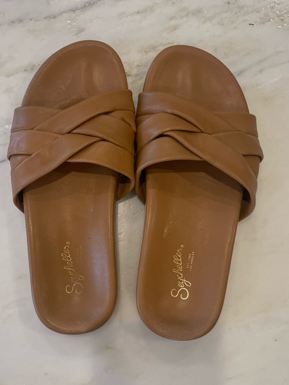Seychelles Leather Slide Sandals, Tan | Medium Brown | Camel, Size 7, EUC